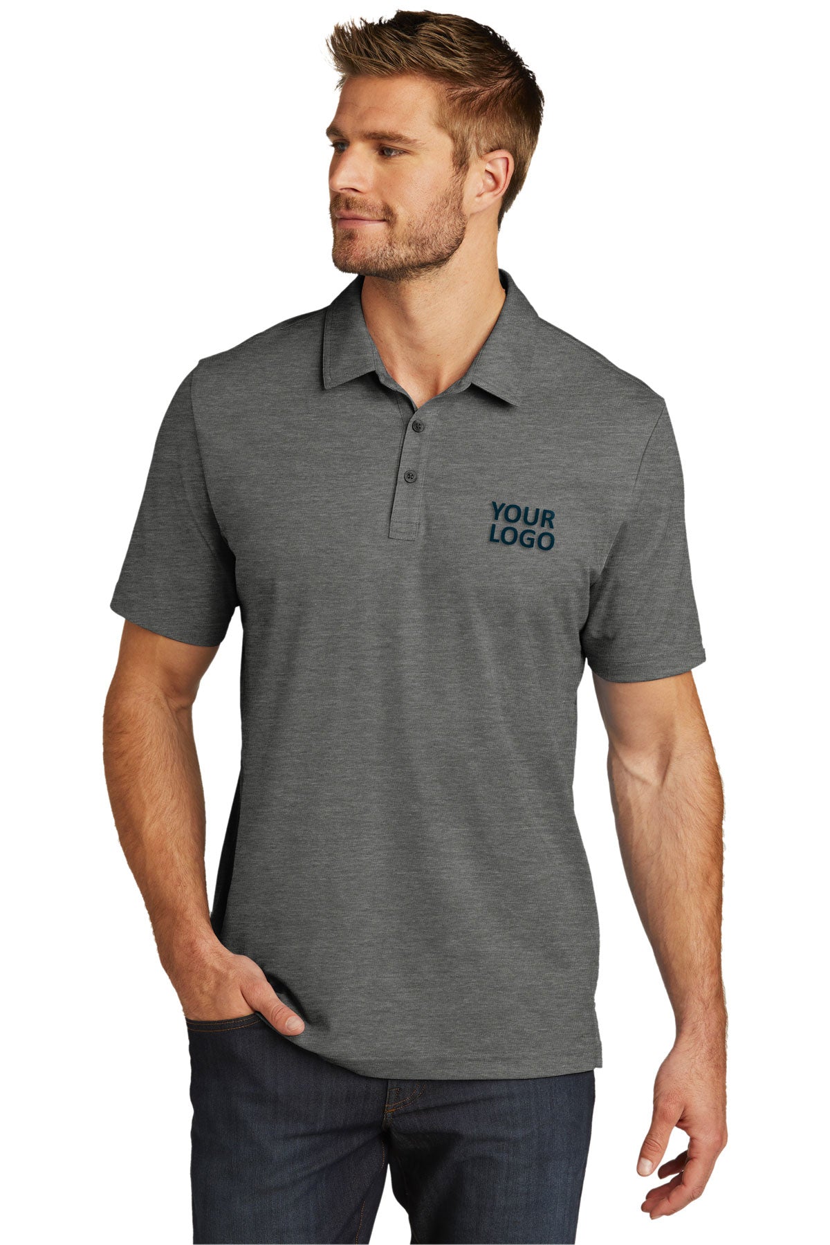 custom embroidered polo shirts TravisMathew Quiet Shade Grey Heather TM1MU412