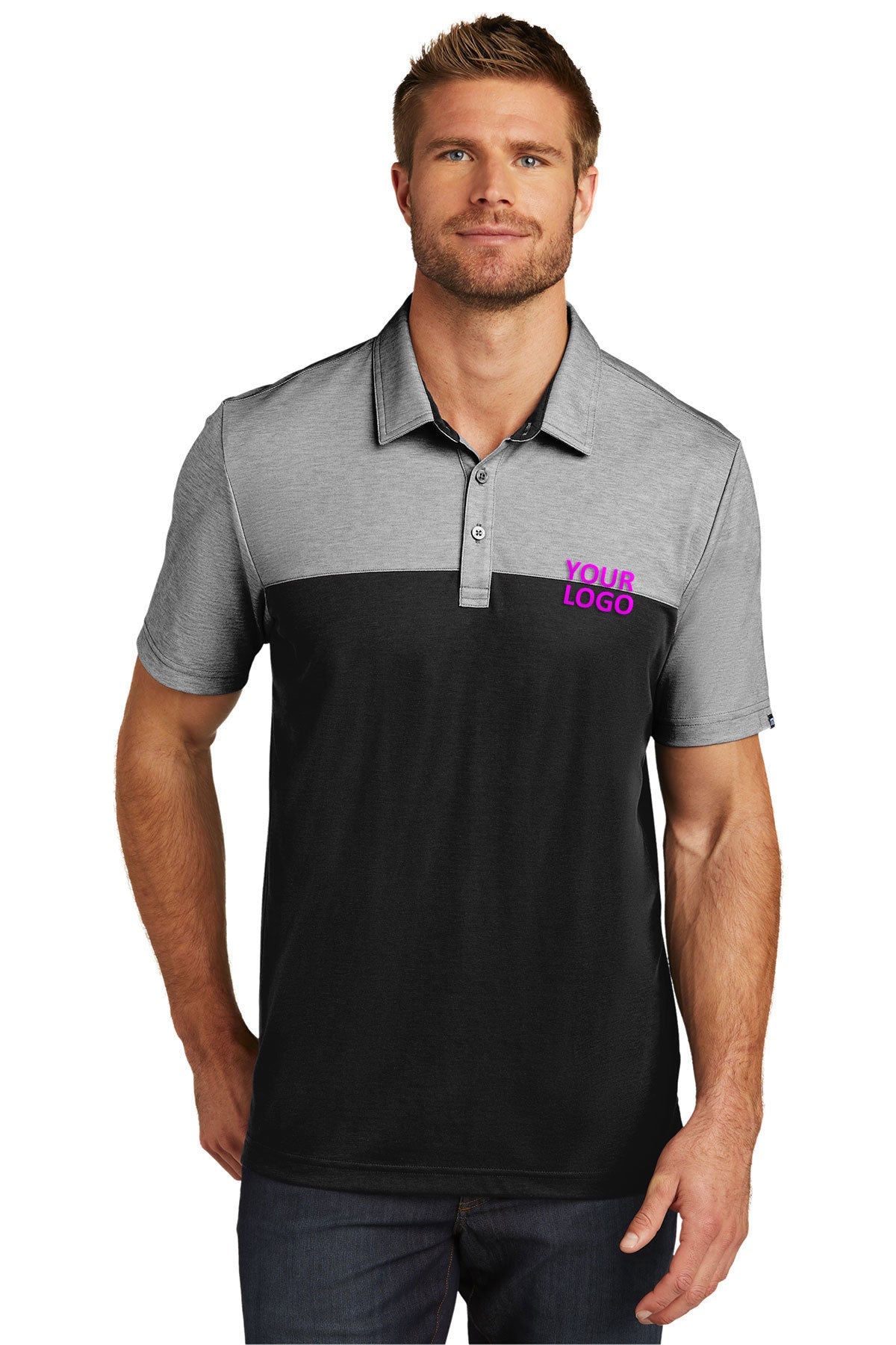 custom logo polo shirts embroidered TravisMathew Black Heather Black TM1MU414