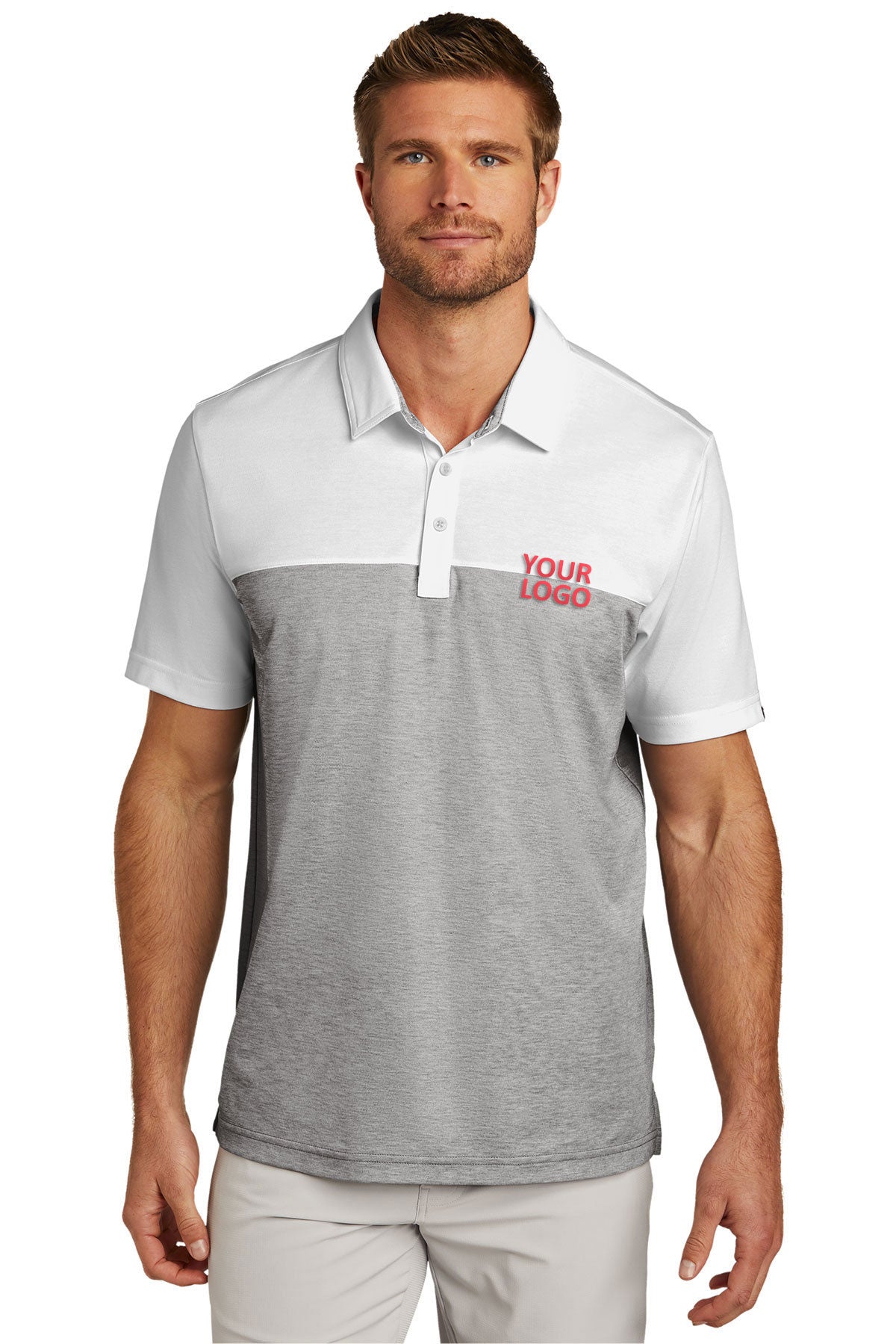 TravisMathew Oceanside Blocked Polo White Quiet Shade Grey Heather