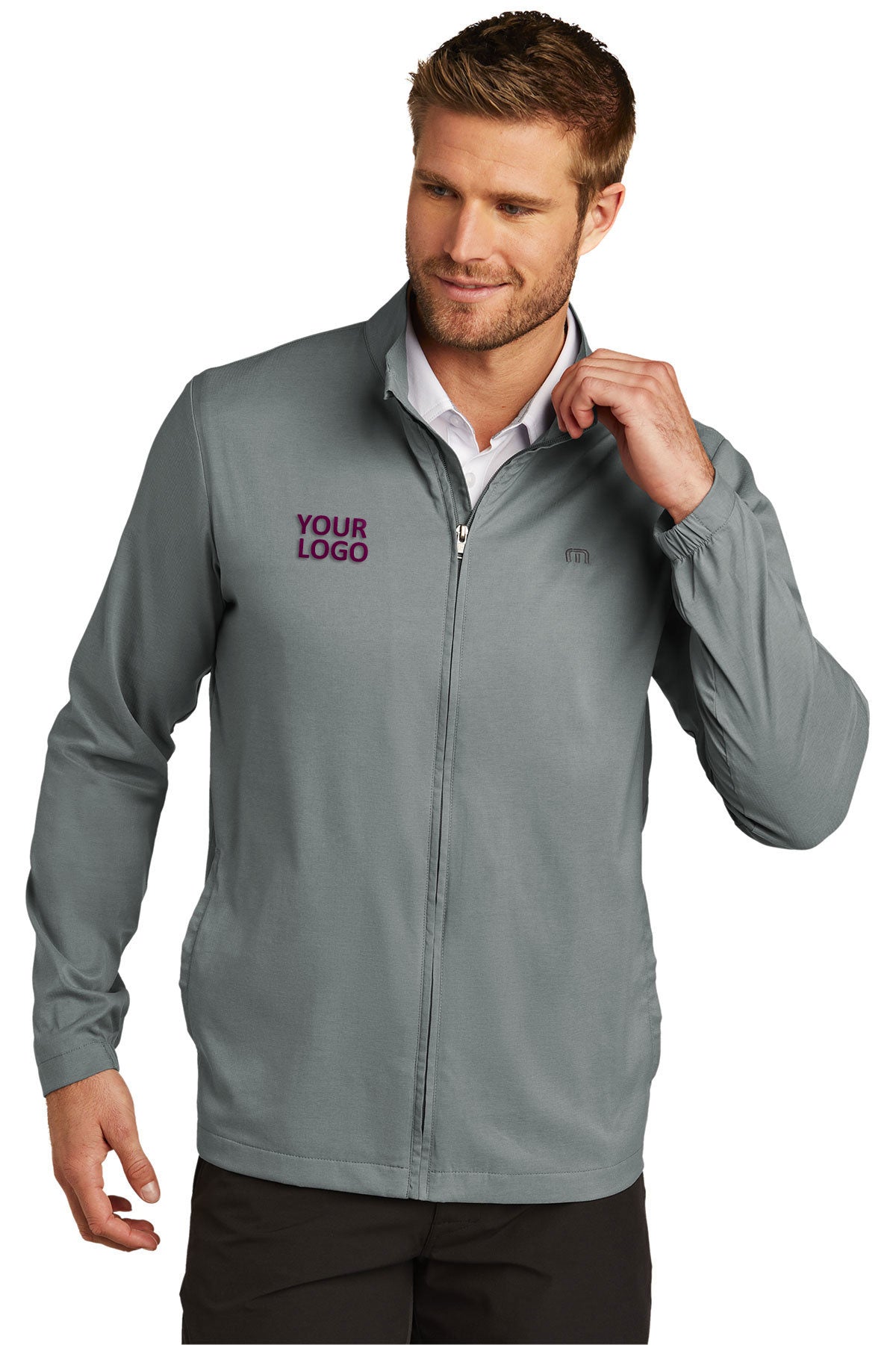 TravisMathew Quiet Shade Grey Heather Jackets business logo jackets