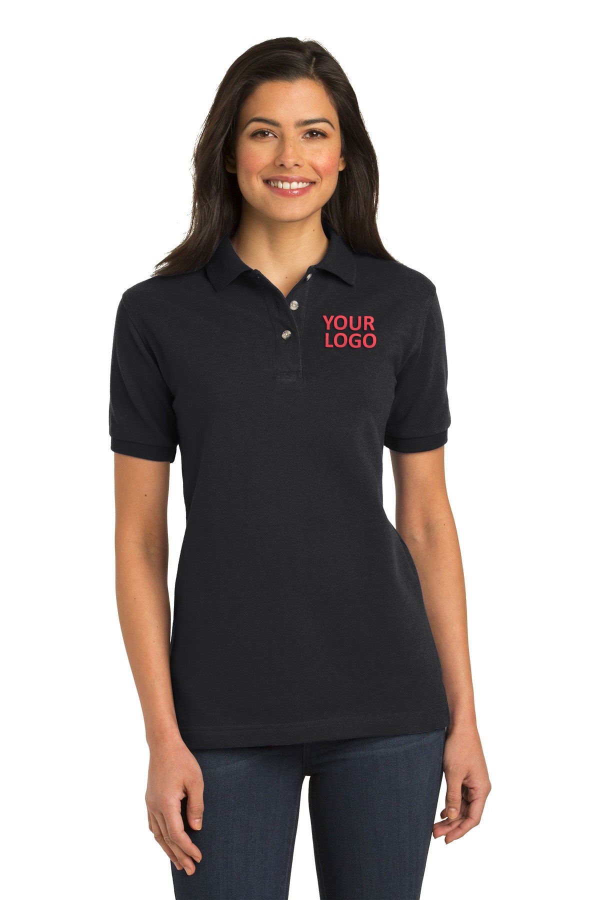 port authority black l420 custom polos with logo