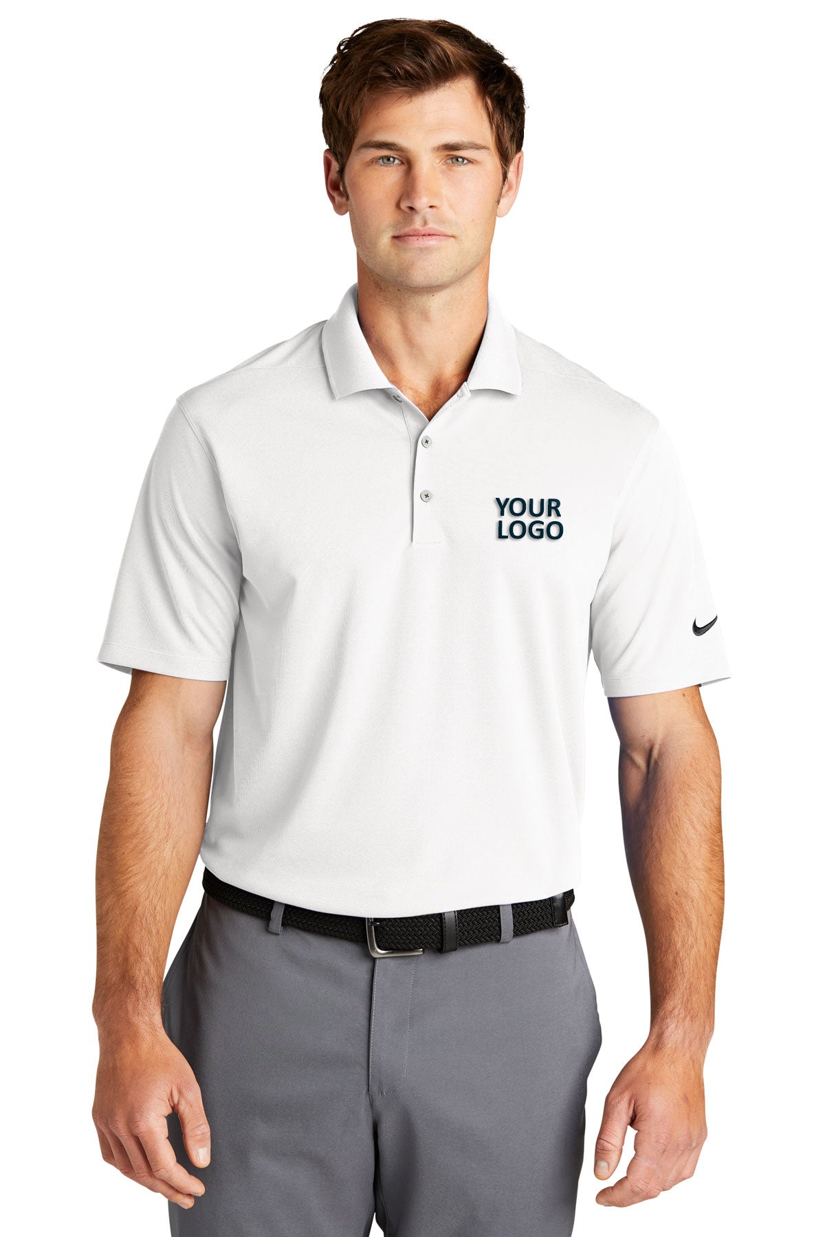 Nike Dri-FIT Micro Pique Customized Polos, White [NARENCO]