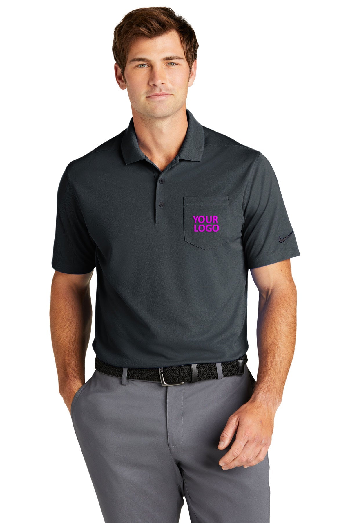 Nike Dri-FIT Micro Pique Custom Pocket Polos, Anthracite [AL Adams Construction]
