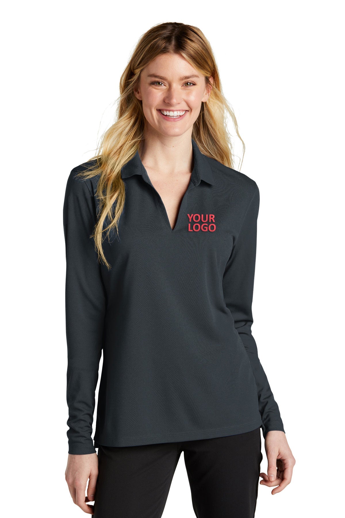 Nike Ladies Dri-FIT Micro Pique Long Sleeve Custom Polos, Anthracite