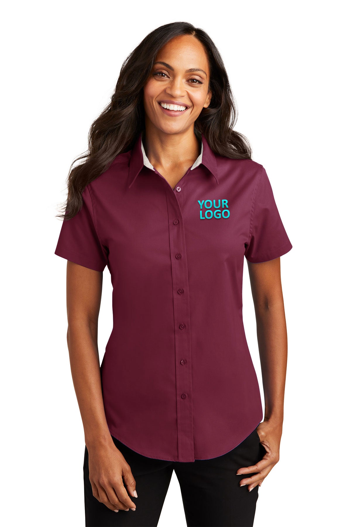 Port Authority Ladies Short Sleeve Easy Care Custom Shirts, Burgundy/Light Stone