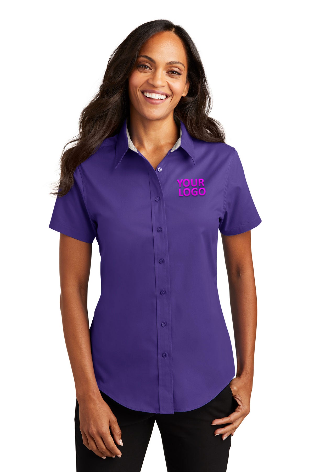 Port Authority Purple/Light Stone L508 embroidered work shirts