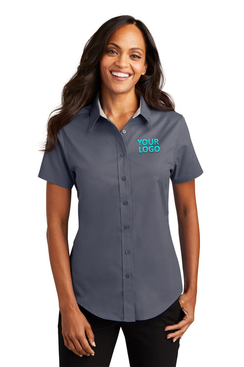 Port Authority Short Sleeve Easy Care Custom Shirts, Steel Grey/Light Stone