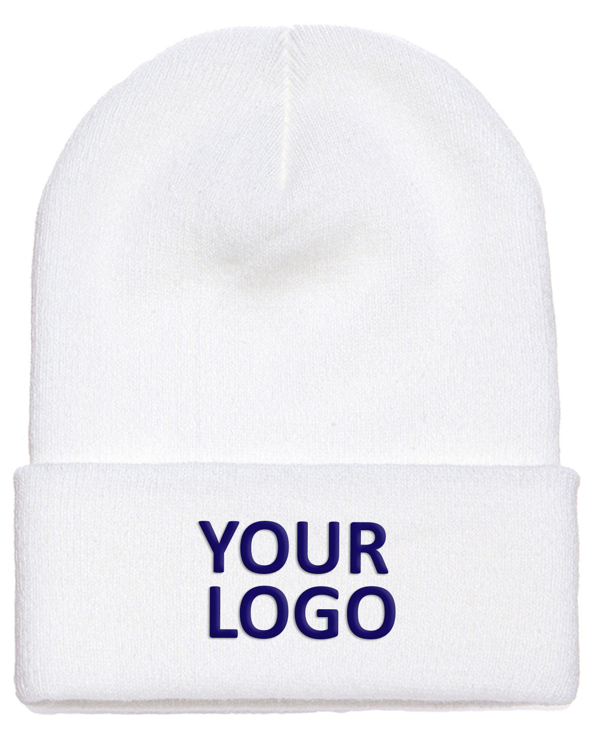 Yupoong Cuffed Custom Beanies, White