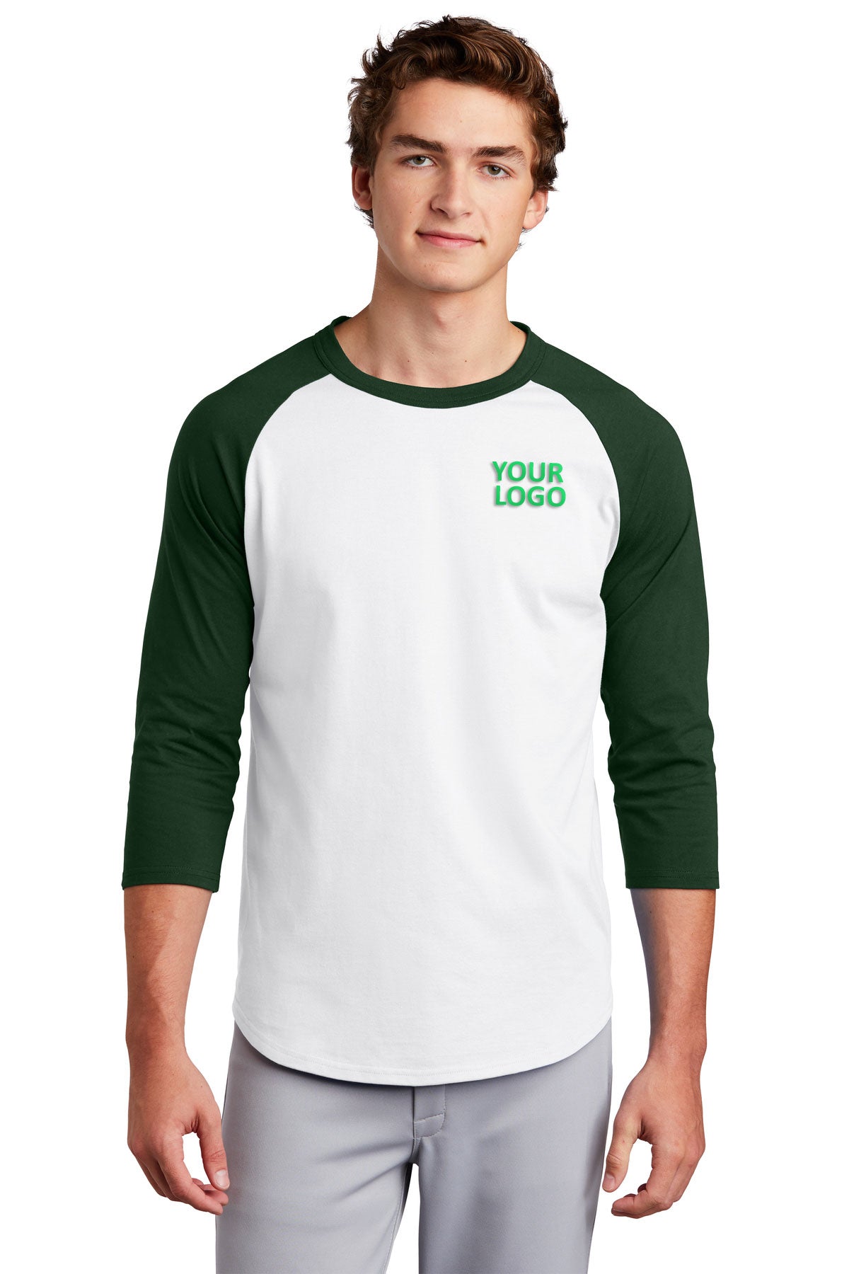 Sport-Tek Custom Colorblock Raglan Jerseys, White/Forest