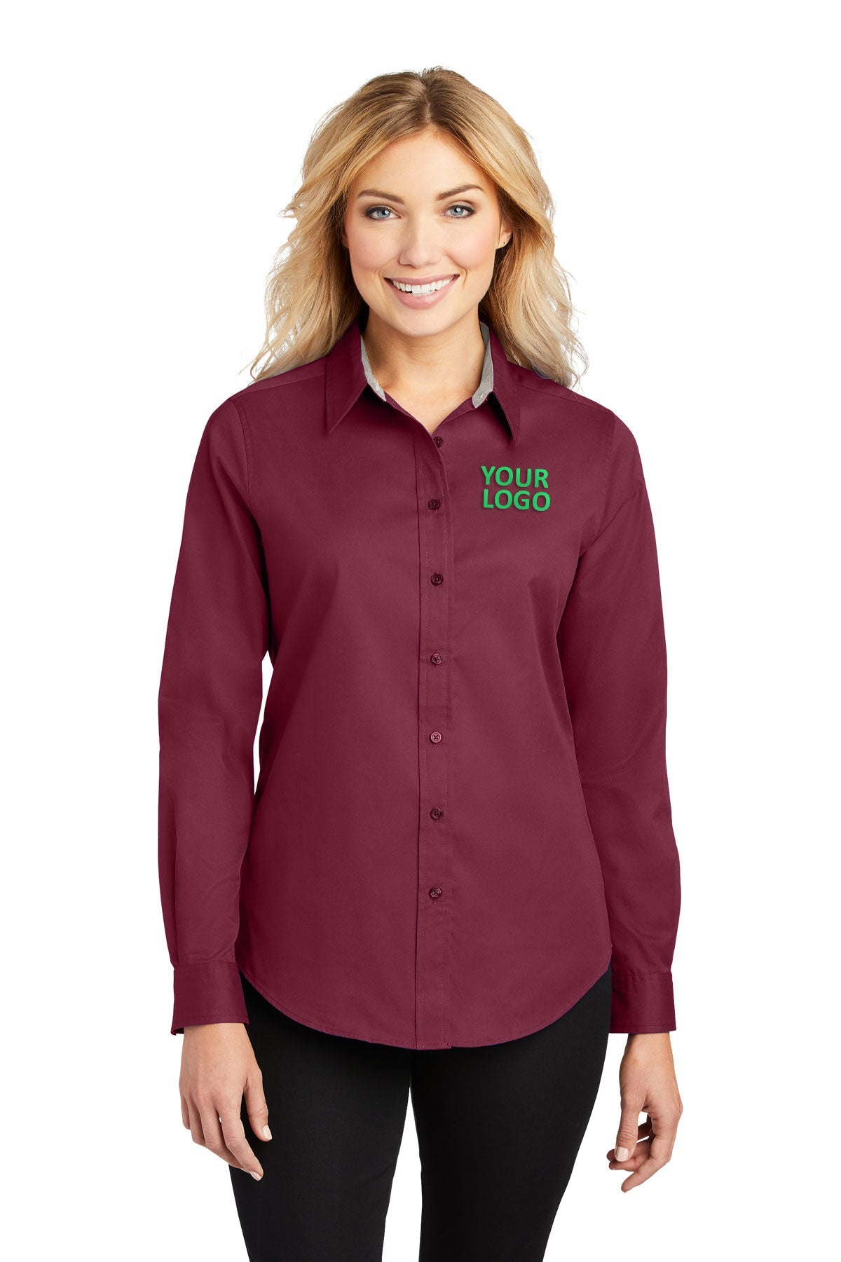 Port Authority Burgundy/Light Stone L608 custom work shirts