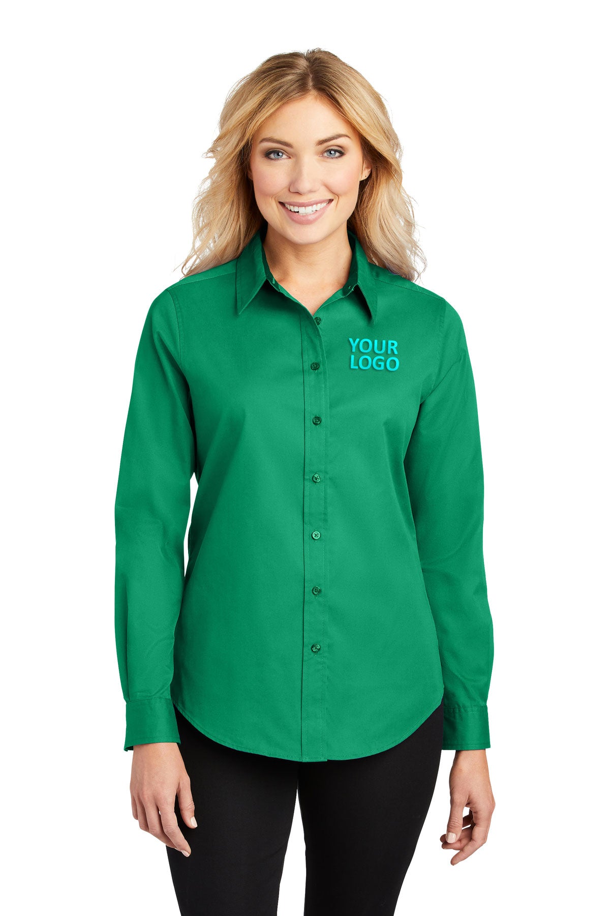 Port Authority Court Green L608 logo shirts