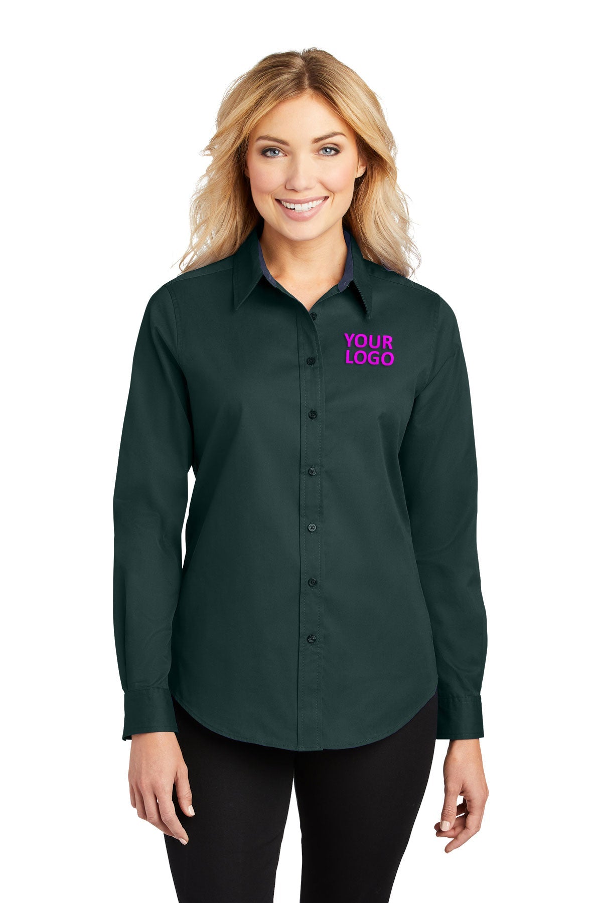 Port Authority Dark Green/Navy L608 logo shirts