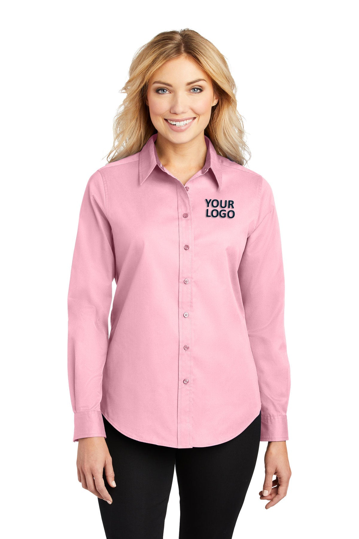 Port Authority Light Pink L608 logo shirts