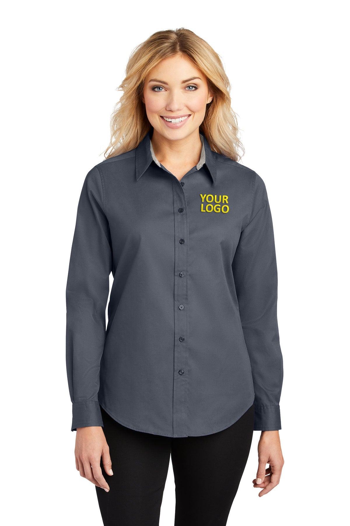 Port Authority Steel Grey/Light Stone L608 custom embroidered shirts