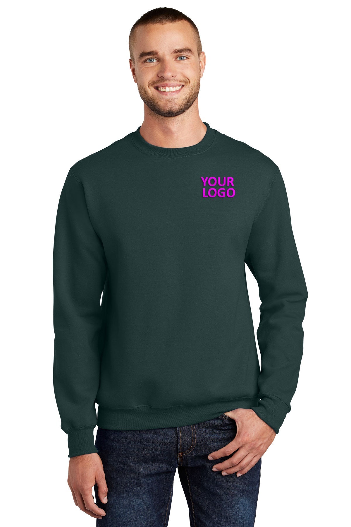 port & company dark green pc90 polo shirt with logo embroidered