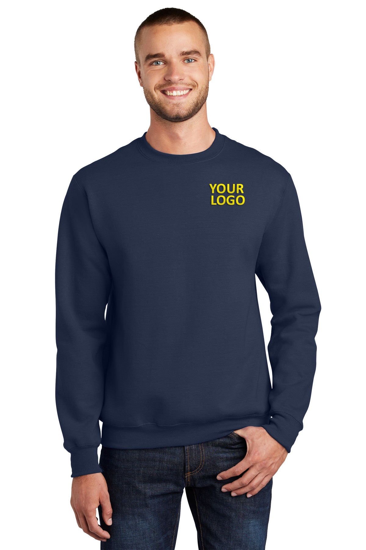 port & company navy pc90 polo shirt with logo embroidered