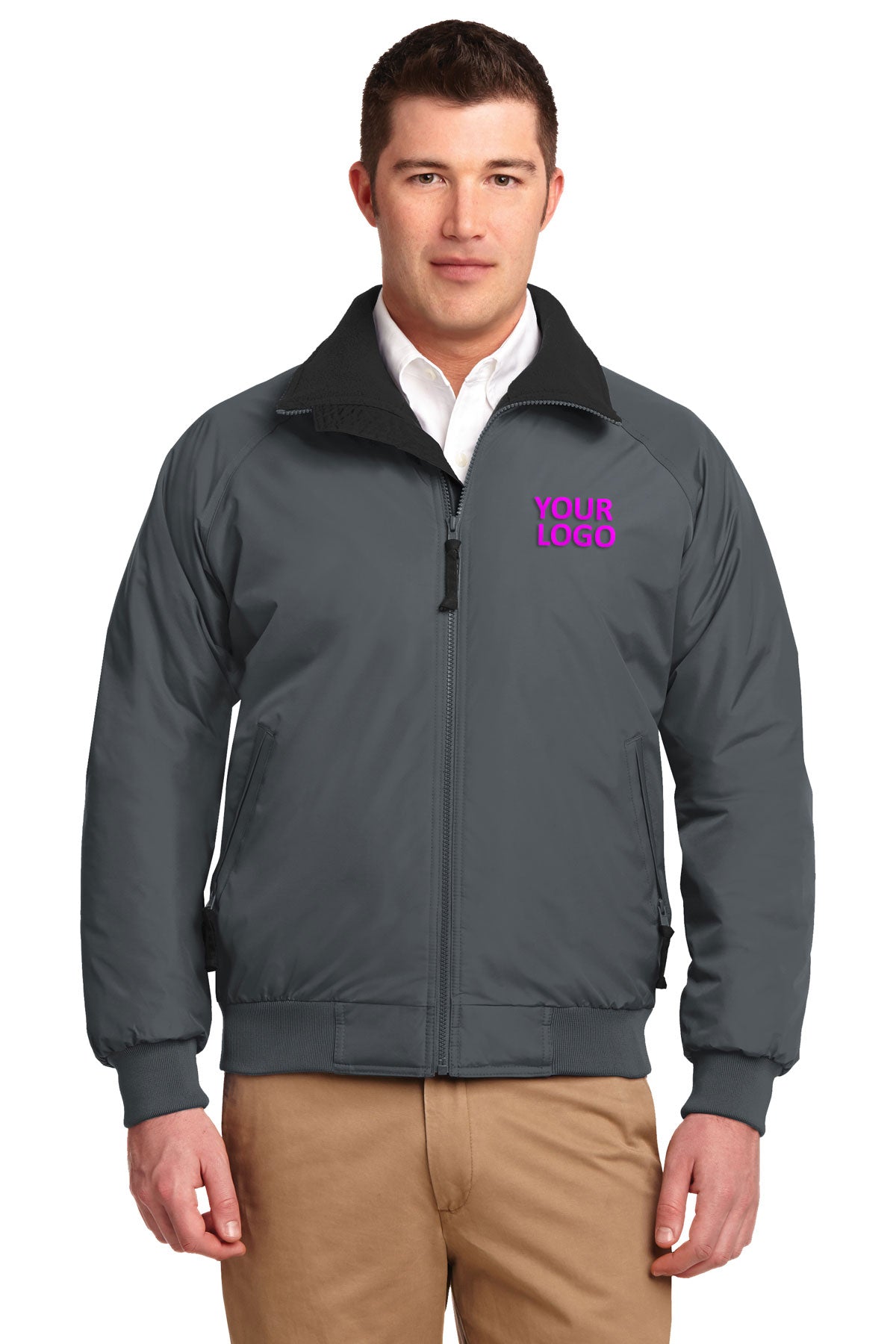 port authority steel grey/true black j754 business logo jackets