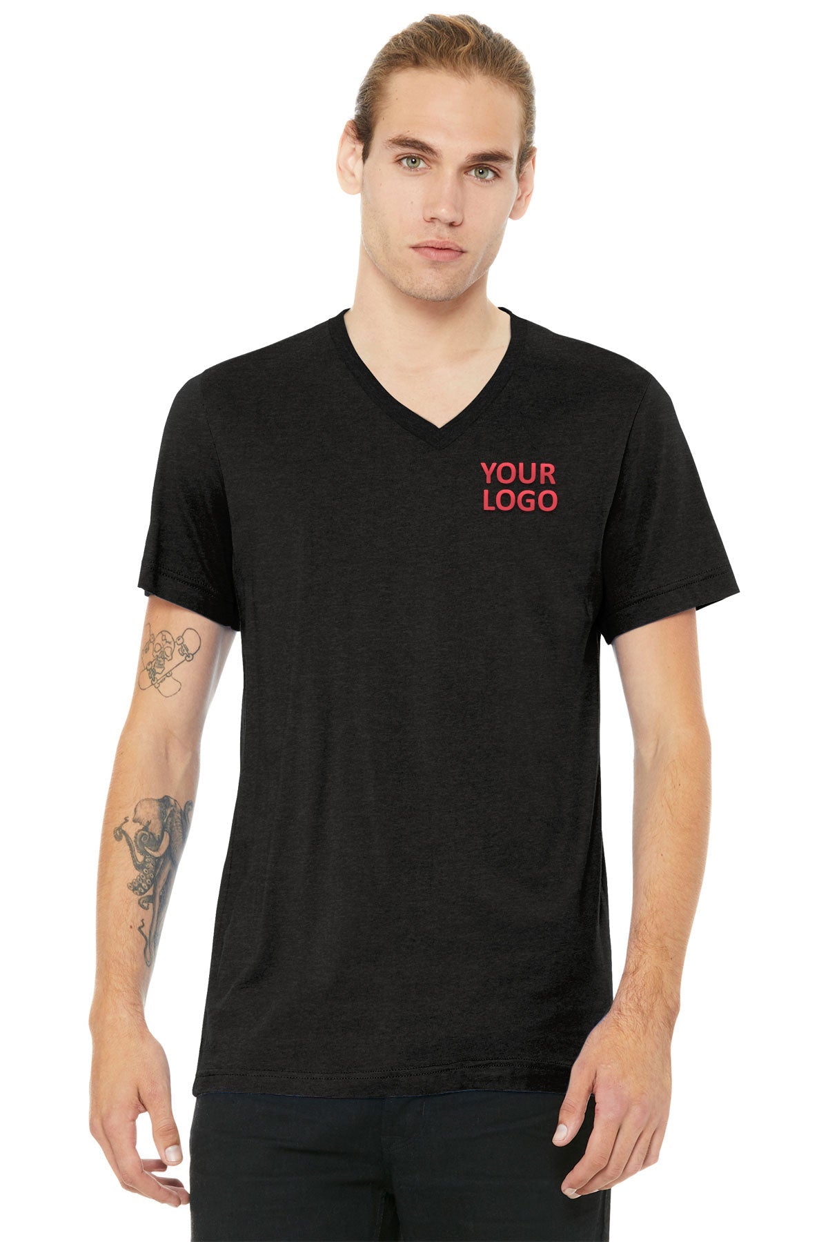 Bella Canvas Unisex Heather  V-Neck, Black