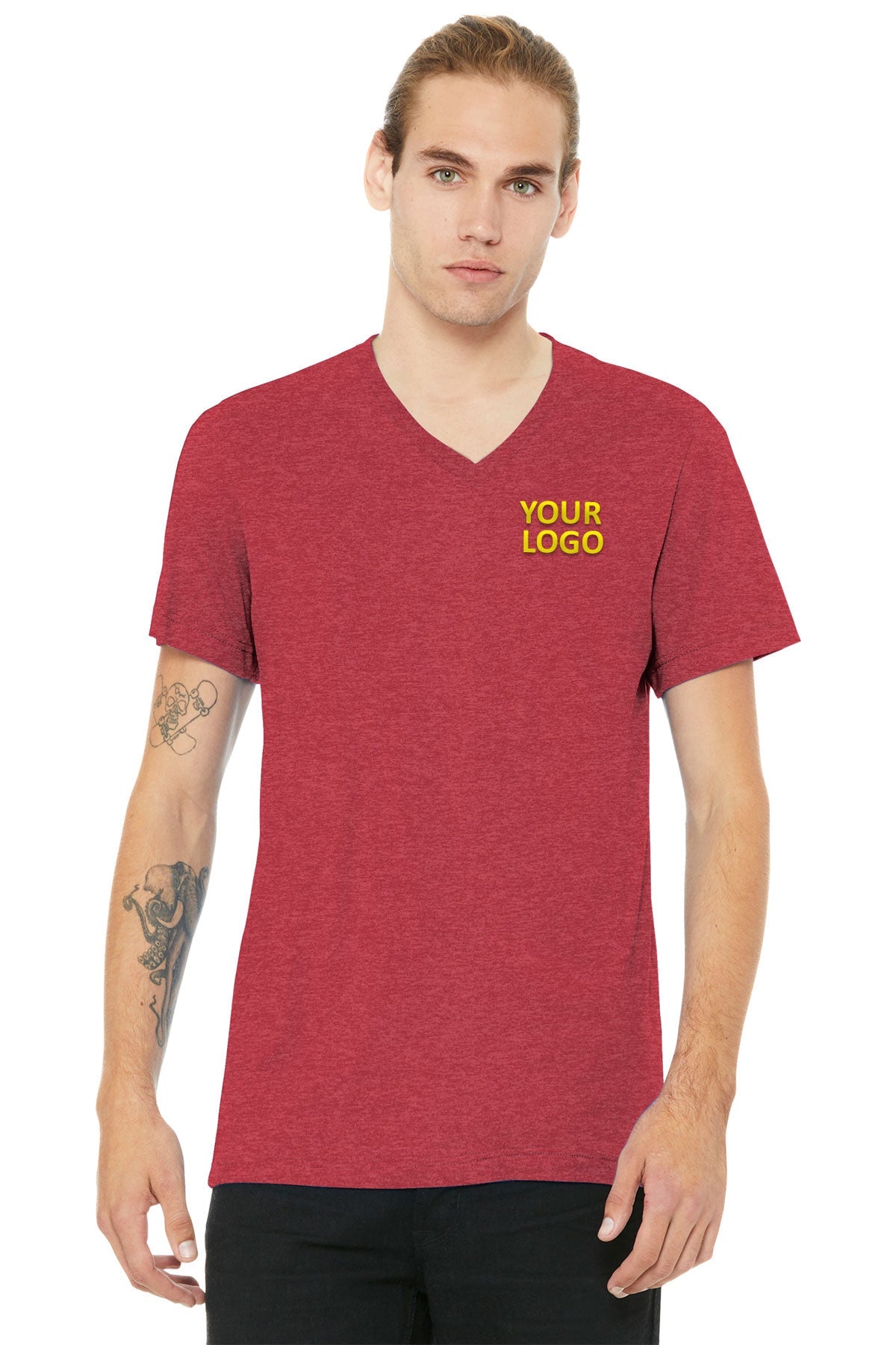 Bella Canvas Unisex Heather  V-Neck, Red