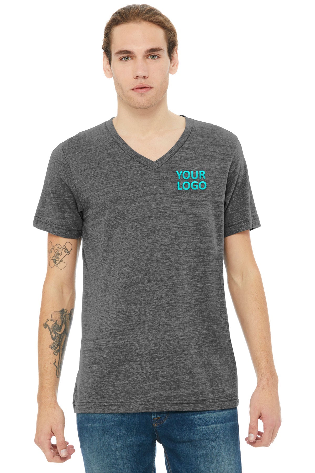Bella Canvas Unisex Textured Jersey V-Neck, Asphalt Slub