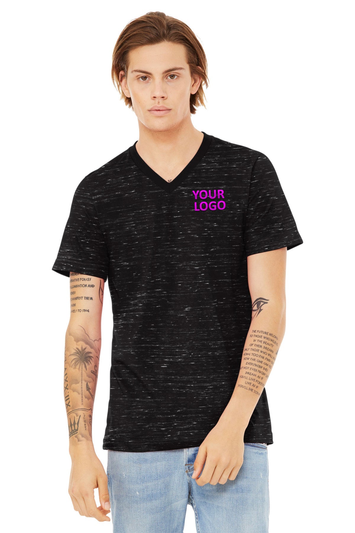 Bella Canvas Unisex Textured Jersey V-Neck, Black Marble