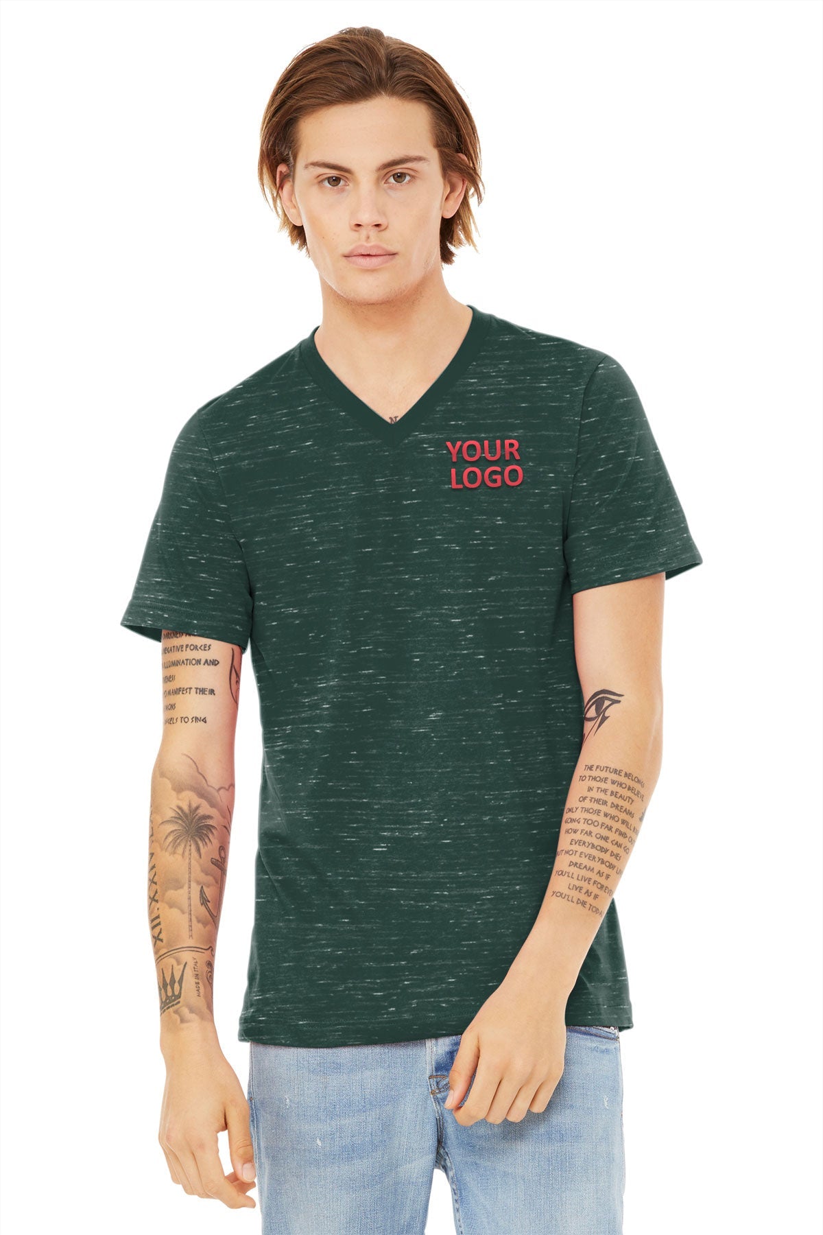 Bella Canvas Unisex Textured Jersey V-Neck, Forest Marble