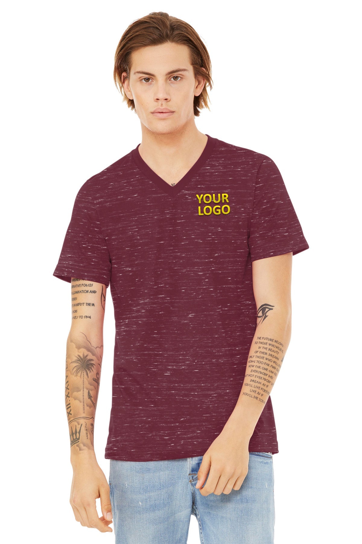 Bella Canvas Unisex Textured Jersey V-Neck, Maroon Marble