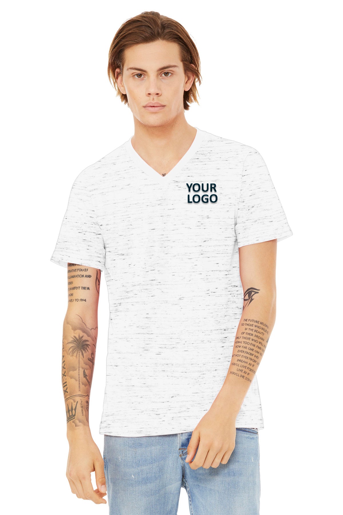 Bella Canvas Unisex Textured Jersey V-Neck, White Marble