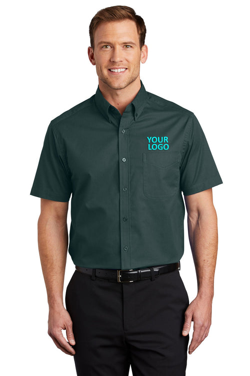 Port Authority Ladies Short Sleeve Easy Care Custom Shirts, Dark Green/Navy