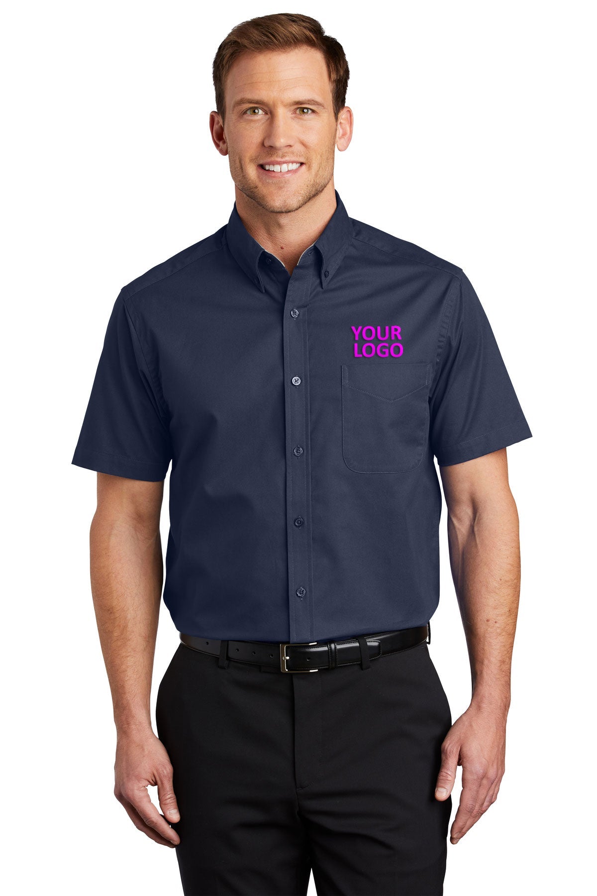 Port Authority Navy/Light Stone S508 company logo shirts