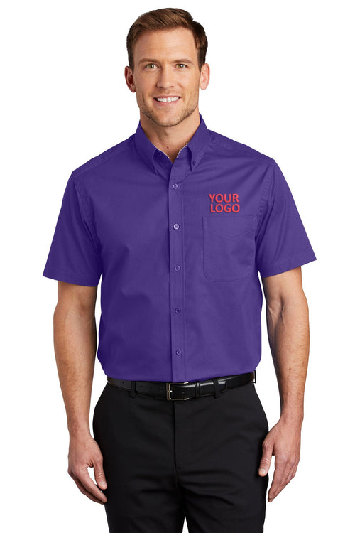 Port Authority Ladies Short Sleeve Easy Care Branded Shirts, Purple/Light Stone