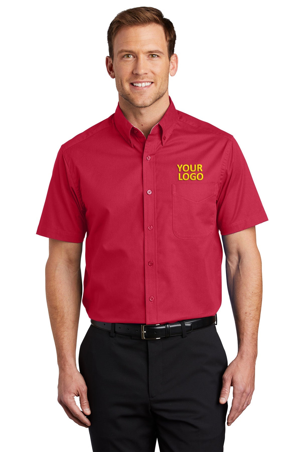 Port Authority Red/Light Stone S508 company logo shirts