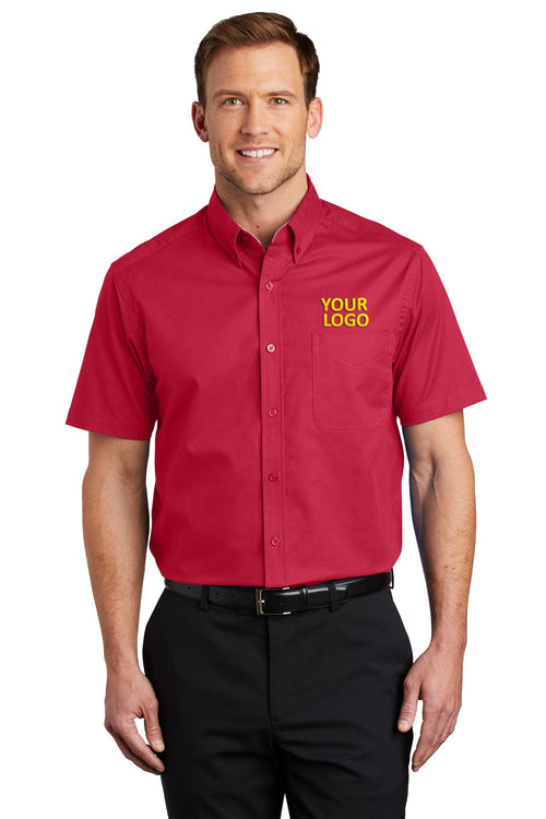 Port Authority Ladies Short Sleeve Easy Care Branded Shirts, Red/Light Stone