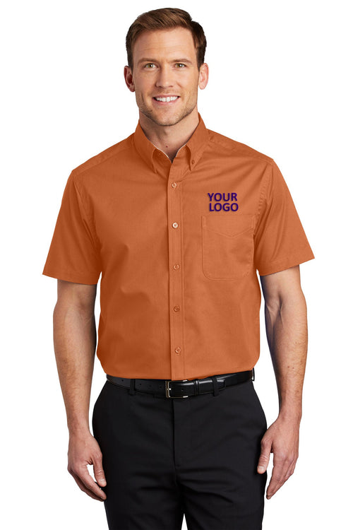 Port Authority Ladies Short Sleeve Easy Care Branded Shirts, Texas Orange/Light Stone