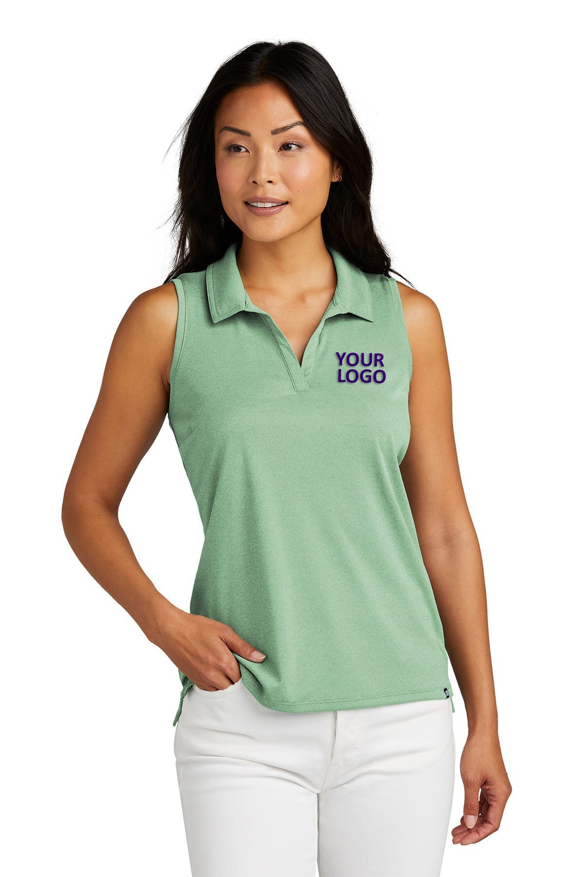 Custom TravisMathew Ladies Coto Performance Sleeveless Polo TM1WX001 Beryl Green Heather [Gershman Mortgage]