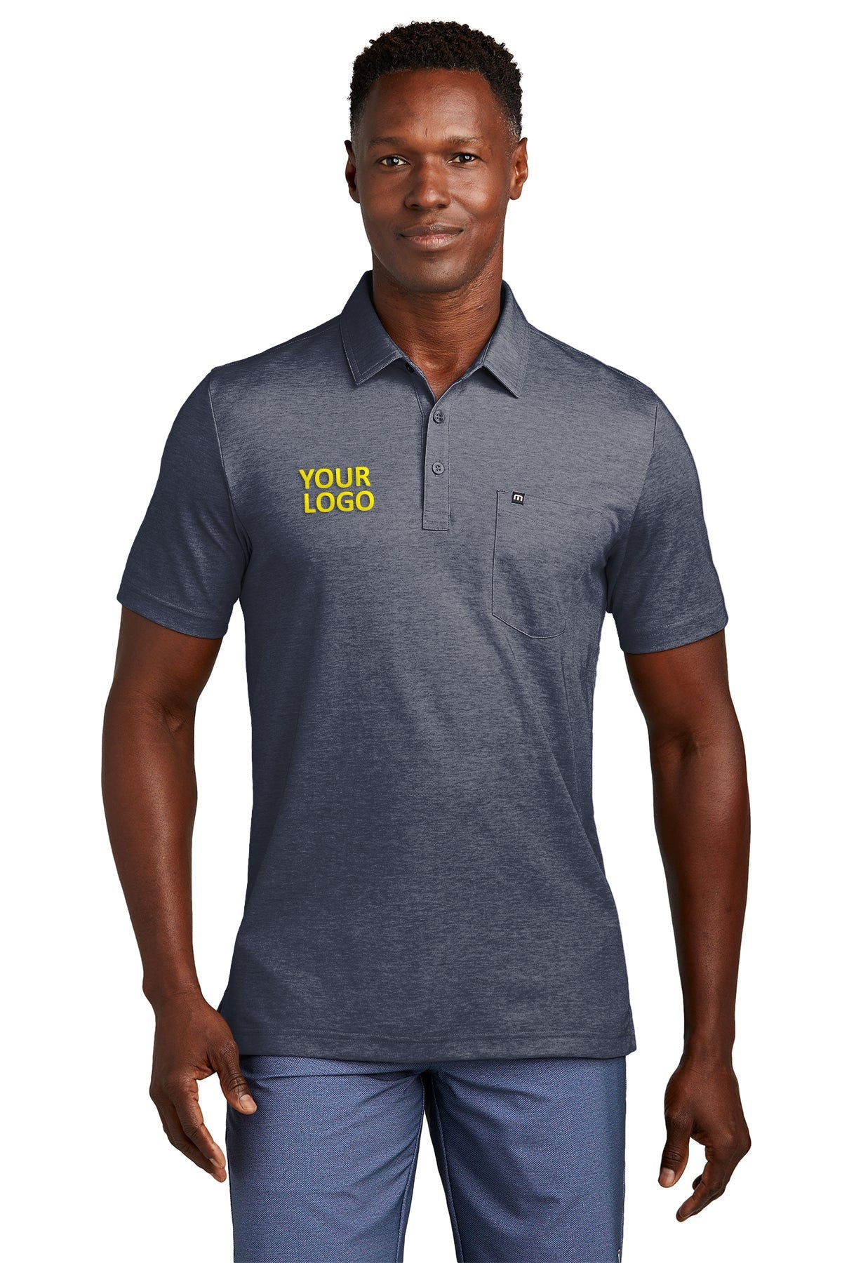 TravisMathew TM1MY404 Blue Nights Heather custom logo sweatshirts embroidered