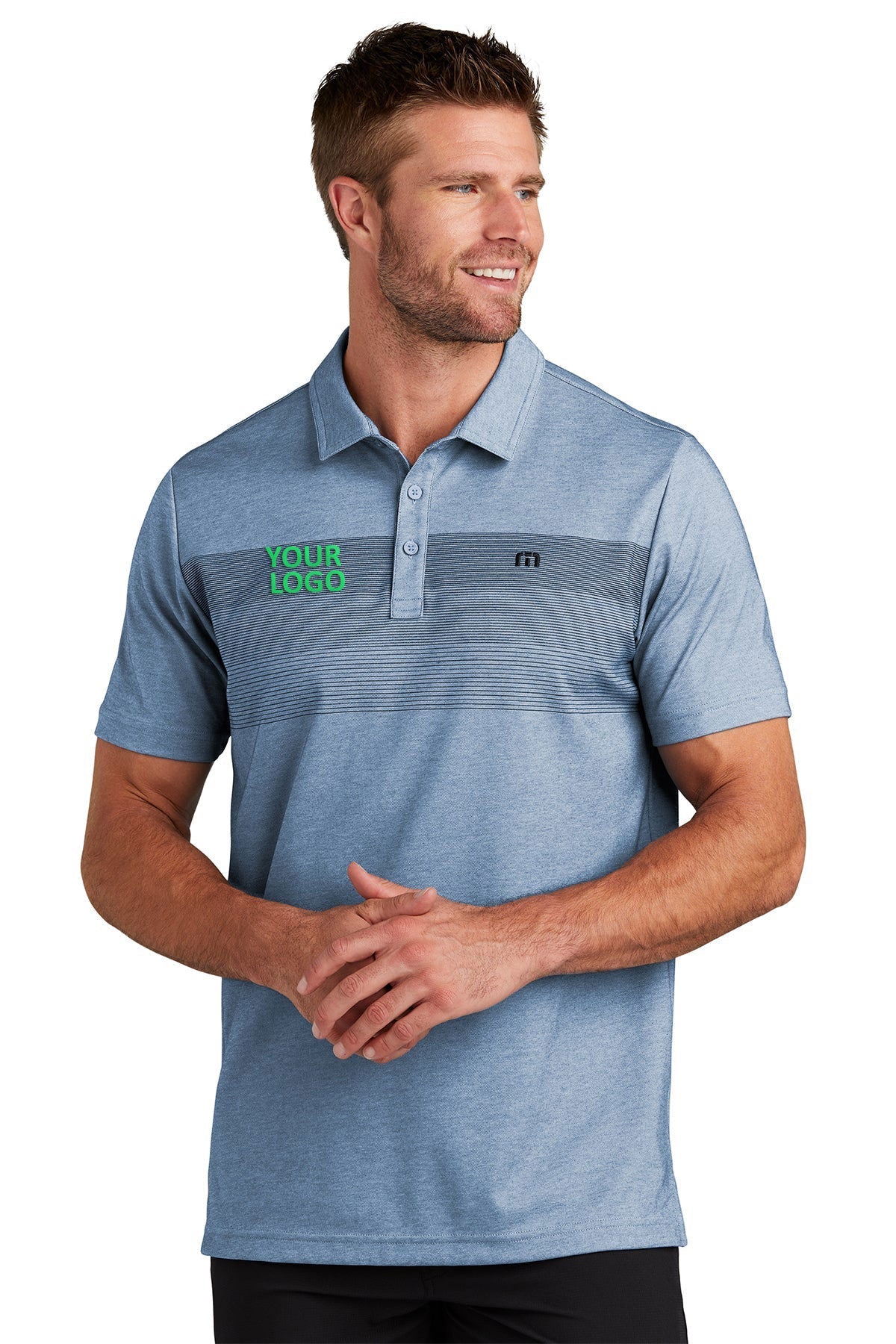 TravisMathew TM1MY402 Opal Blue Heather custom logo sweatshirts embroidered