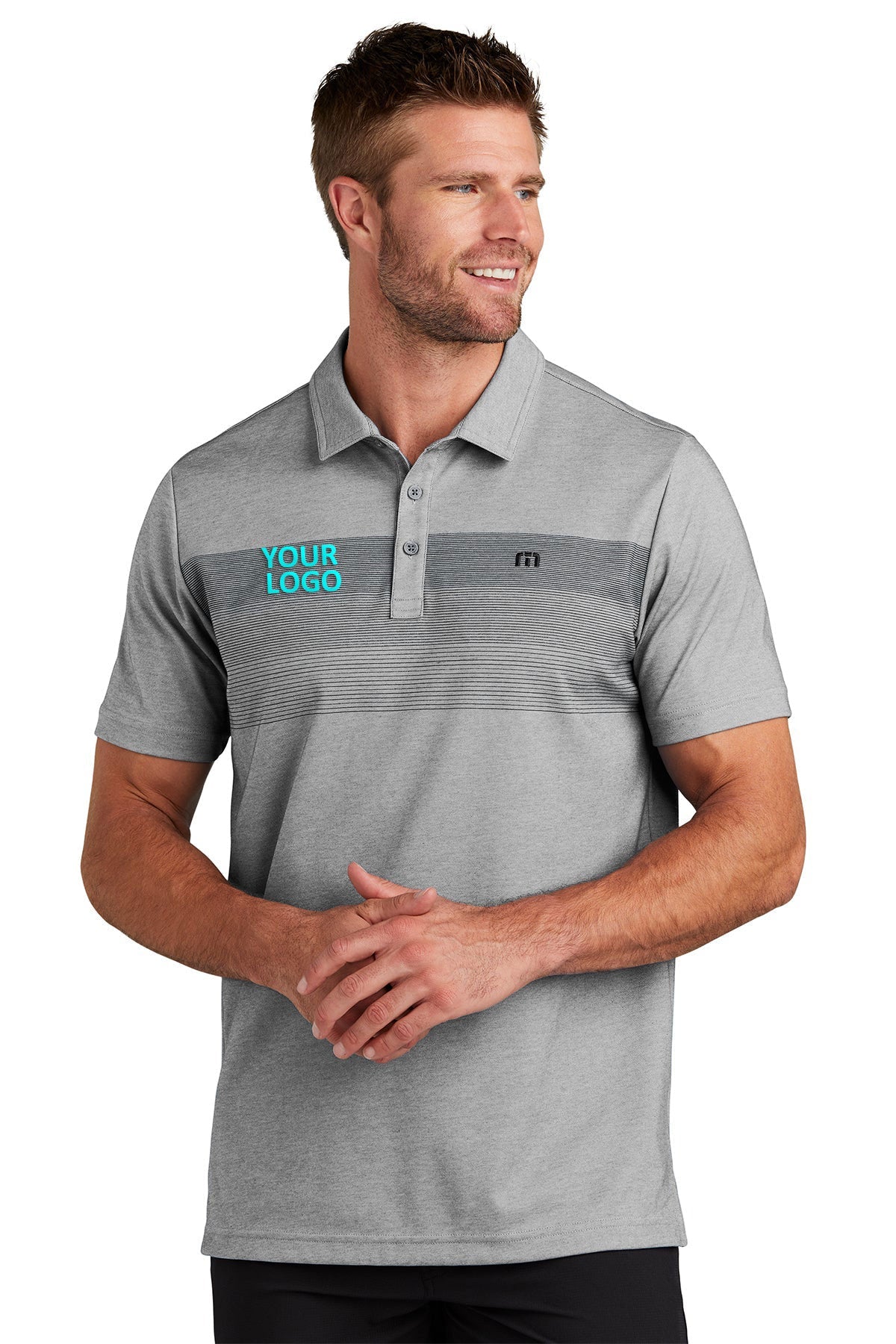 Custom TravisMathew Coastal Chest Stripe Polo TM1MY402 Quiet Shade Grey Heather