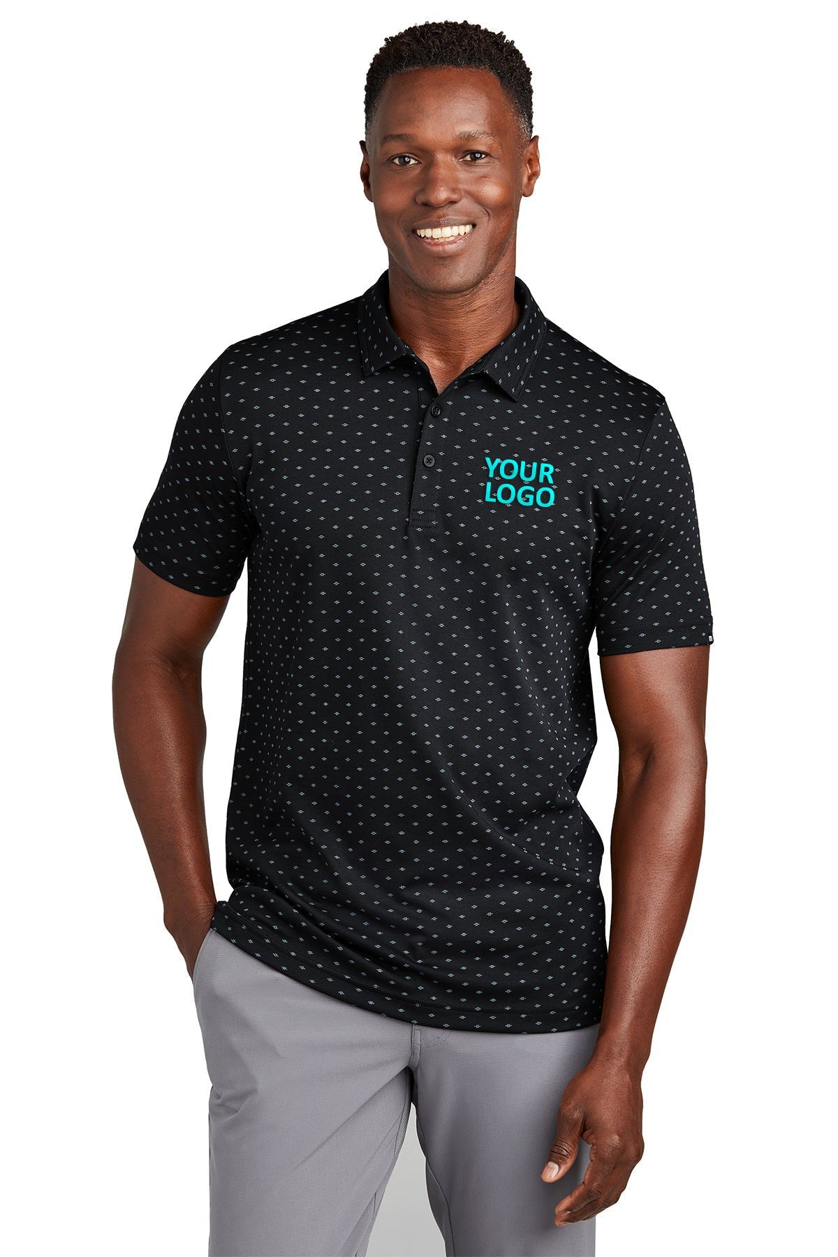 TravisMathew Oceanside Geo Polo, Black with Aegean Blue [Gershman Mortgage]