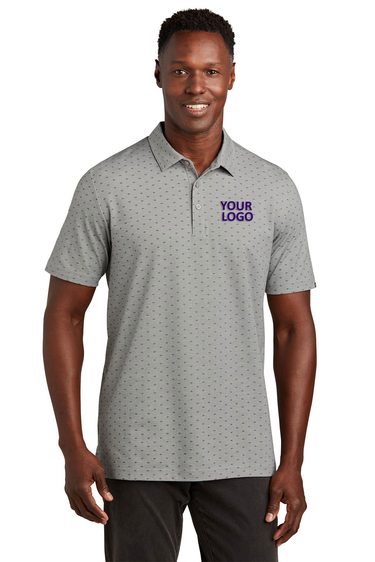 Custom TravisMathew Oceanside Geo Polo TM1MY403 Quiet Shade Grey Heather with Dark Grey