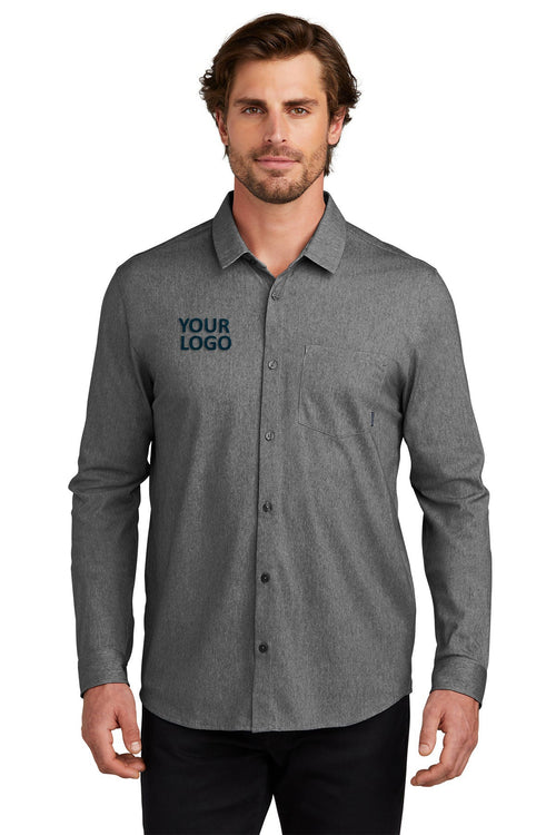 OGIO Extend Short Sleeve Custom Button Downs, Blacktop Heather [AL Adams Construction]