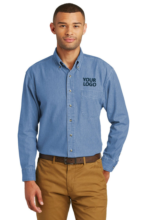 Port & Company Ladies Long Sleeve Custom Denim Shirts, Faded Blue