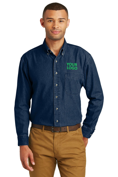 Port & Company Ladies Long Sleeve Custom Denim Shirts, Ink Blue