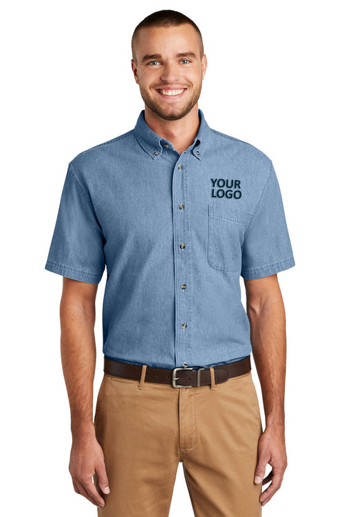 Port & Company Ladies Short Sleeve Custom Denim Shirts, Faded Blue