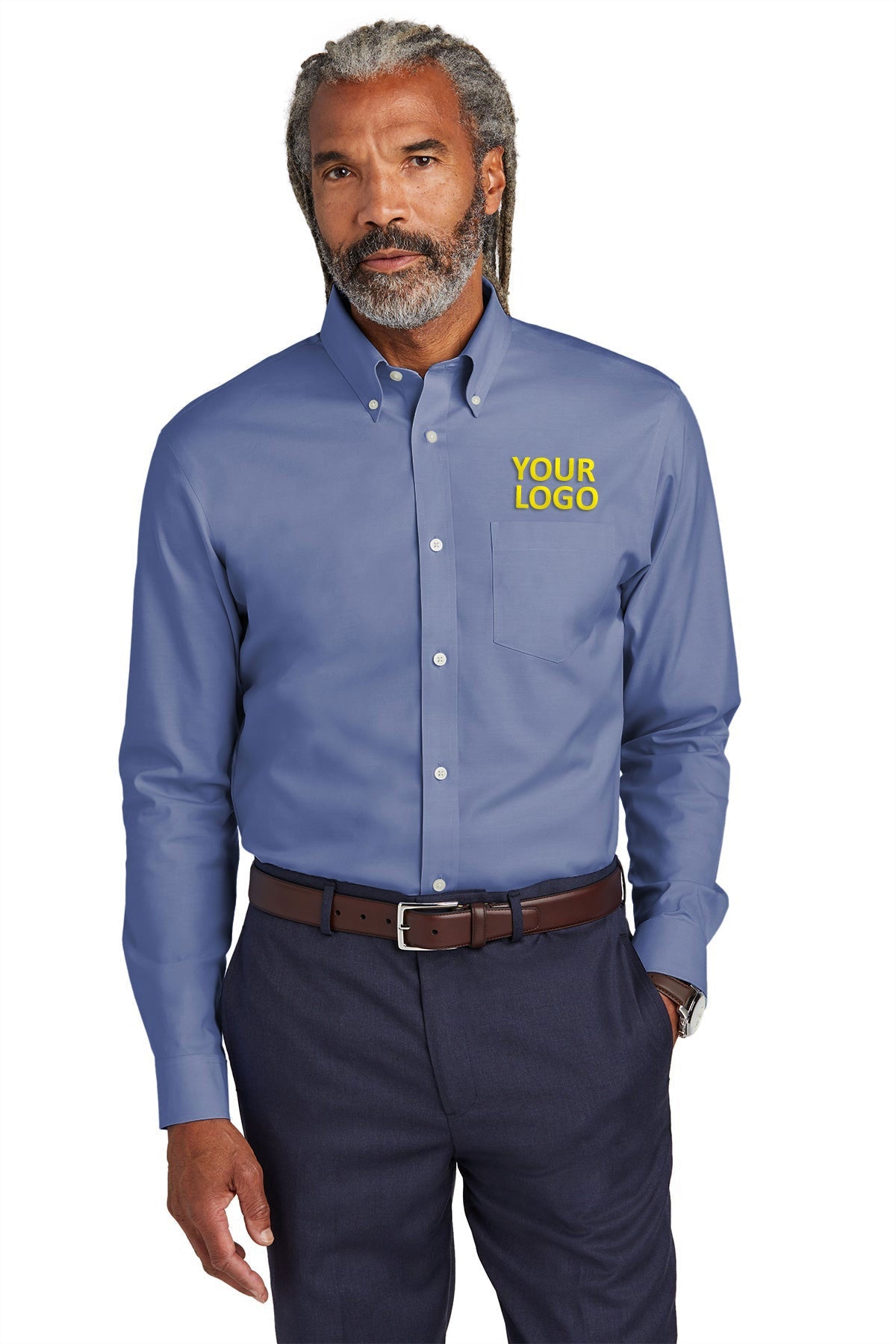 Brooks Brothers Wrinkle-Free Stretch Pinpoint Shirt, Cobalt Blue [AL Adams Construction]