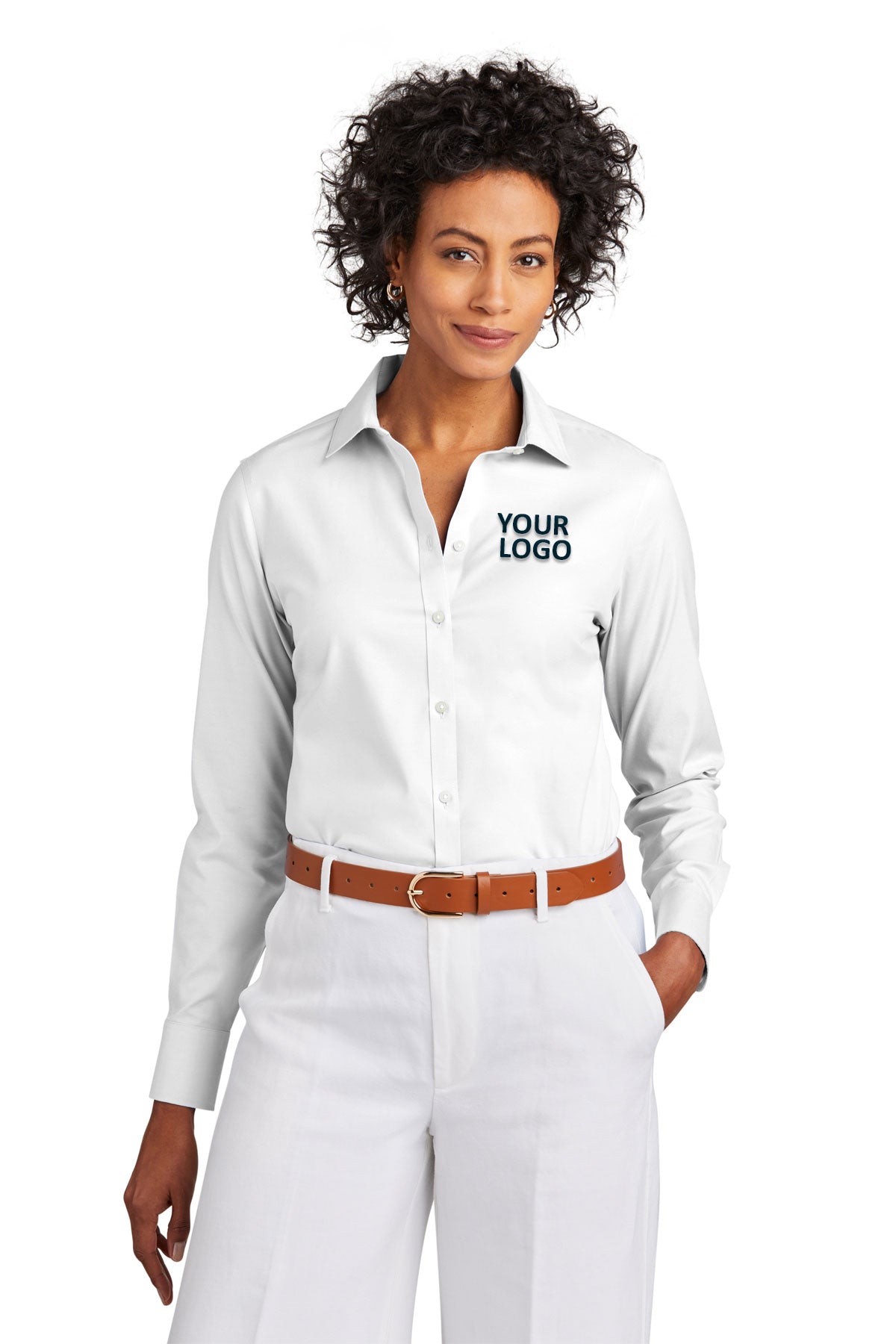 Brooks Brothers Womens Wrinkle-Free Stretch Pinpoint Shirt, White [OneTouch]
