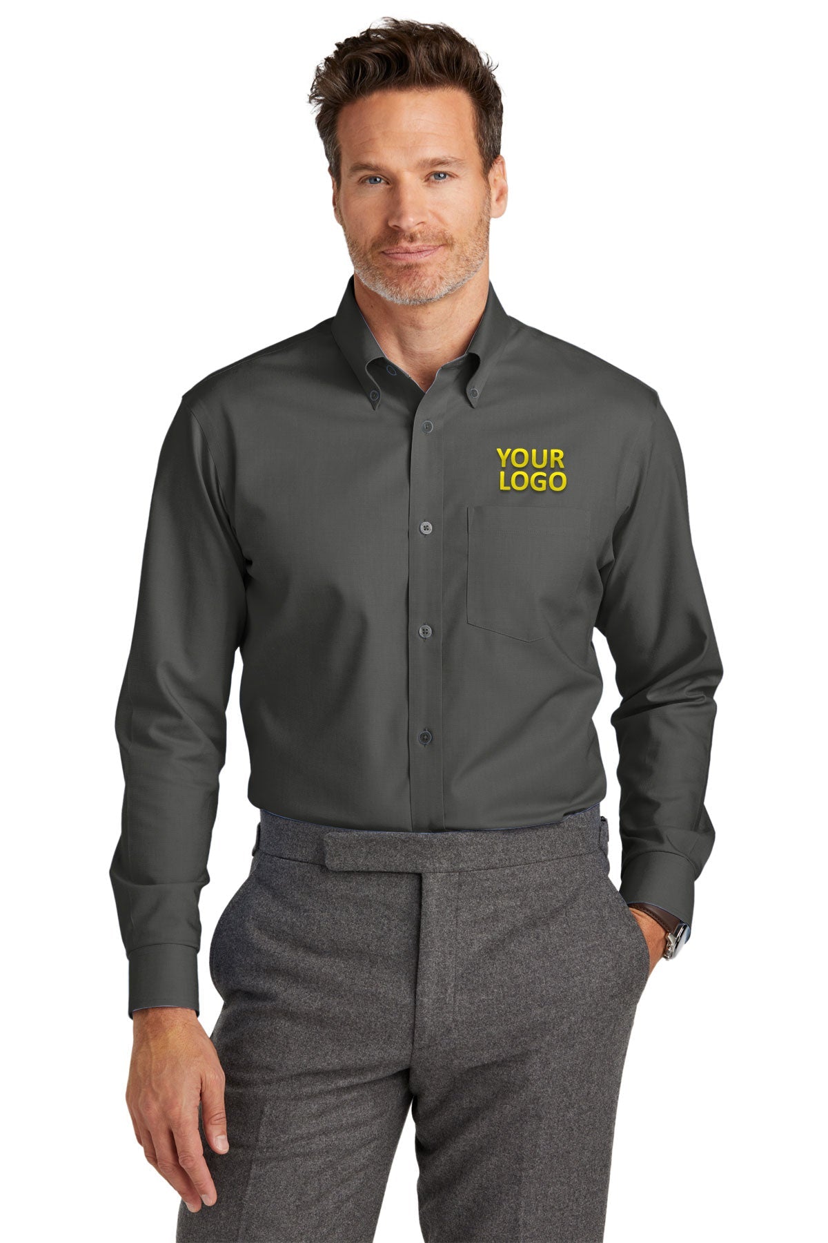 Brooks Brothers Deep Black BB18002 embroidered work shirts