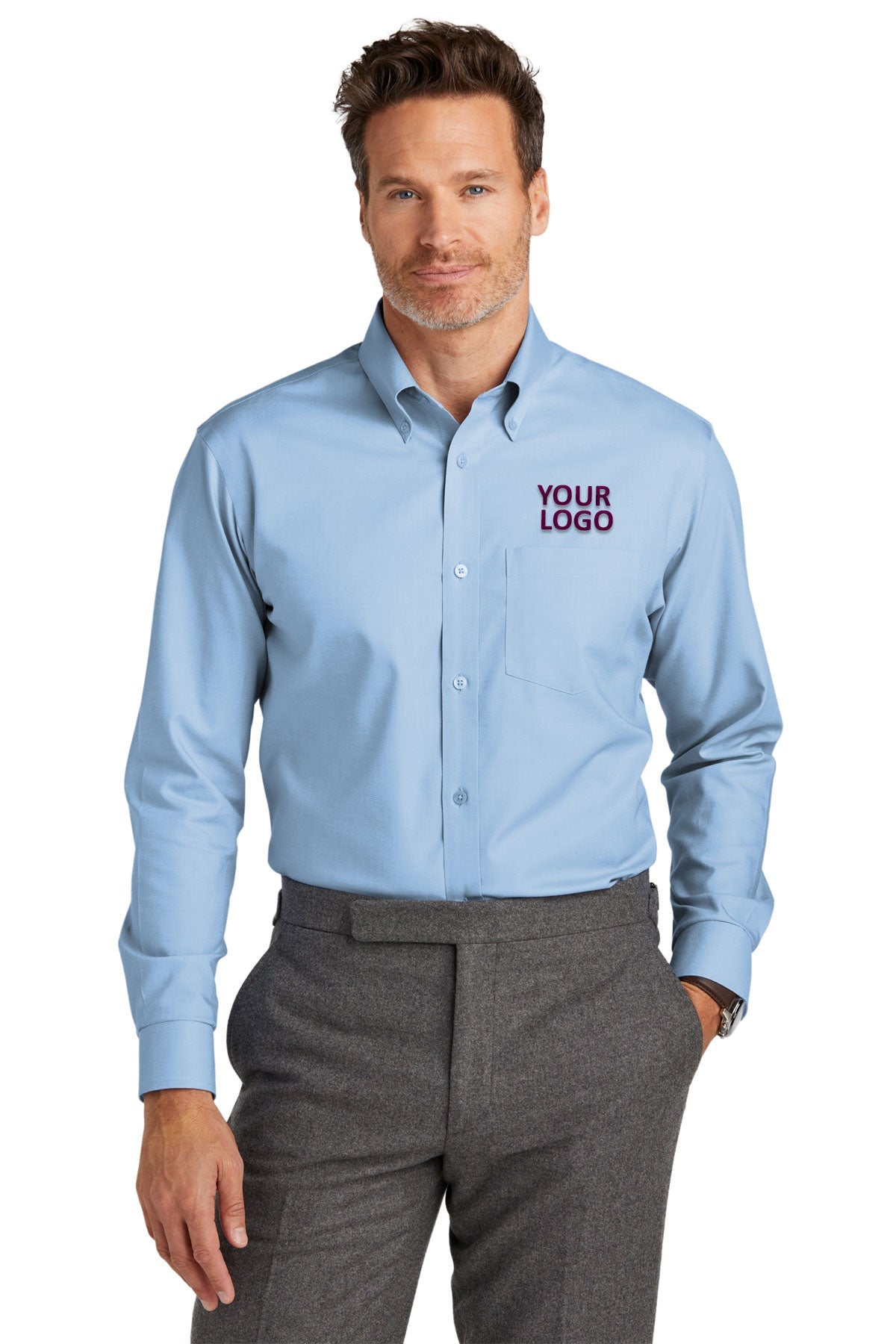 Brooks Brothers Newport Blue BB18002 business shirts with company logo