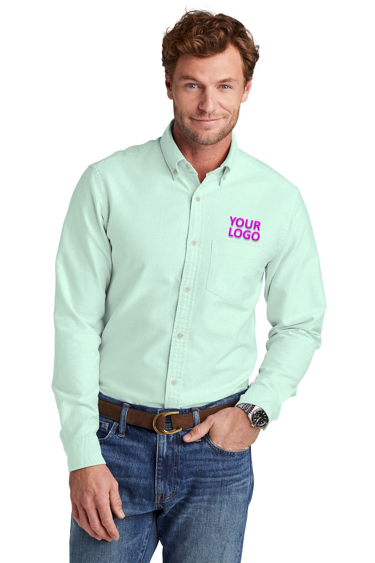 Brooks Brothers Soft Mint BB18004 company logo shirts