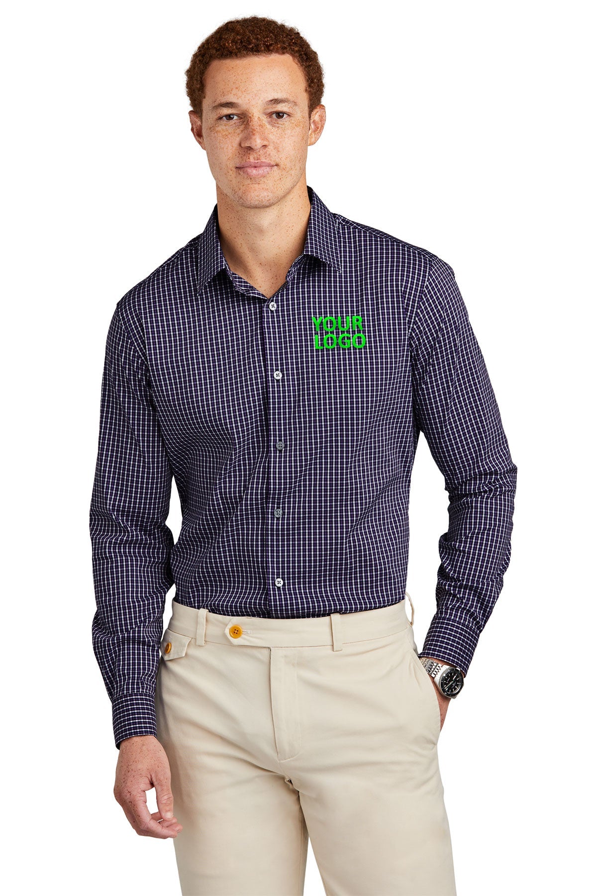 Brooks Brothers Navy Blazer Multi Check BB18006 company logo shirts